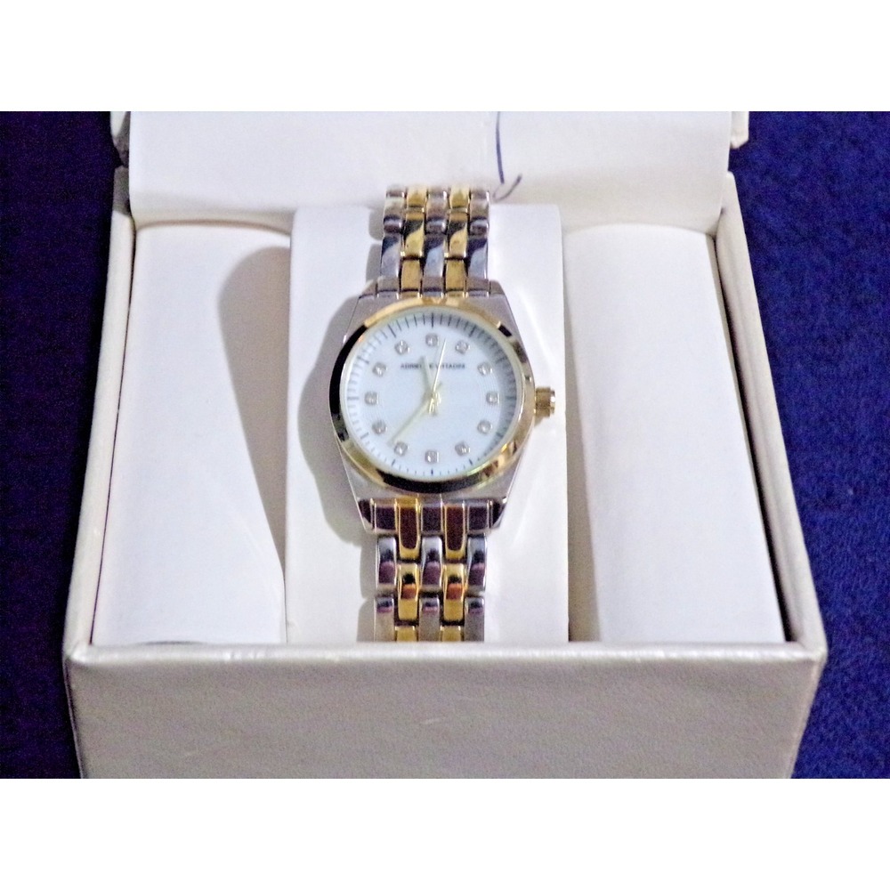 Adrienne Vittadin 2 Tone 12 Rhinestone Women's Watch 7" New Battery Orig. Box